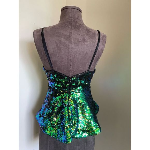 Green Sequin Spaghetti Strap Cami - Picture 3 of 8
